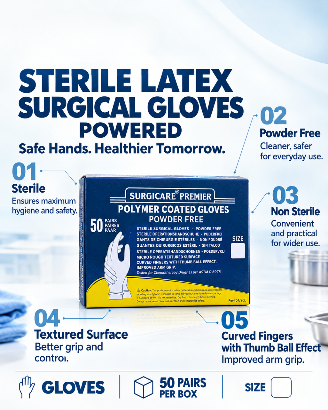 58. STERILE LATEX SURGICAL GLOVES POWERED – SURGICARE 2