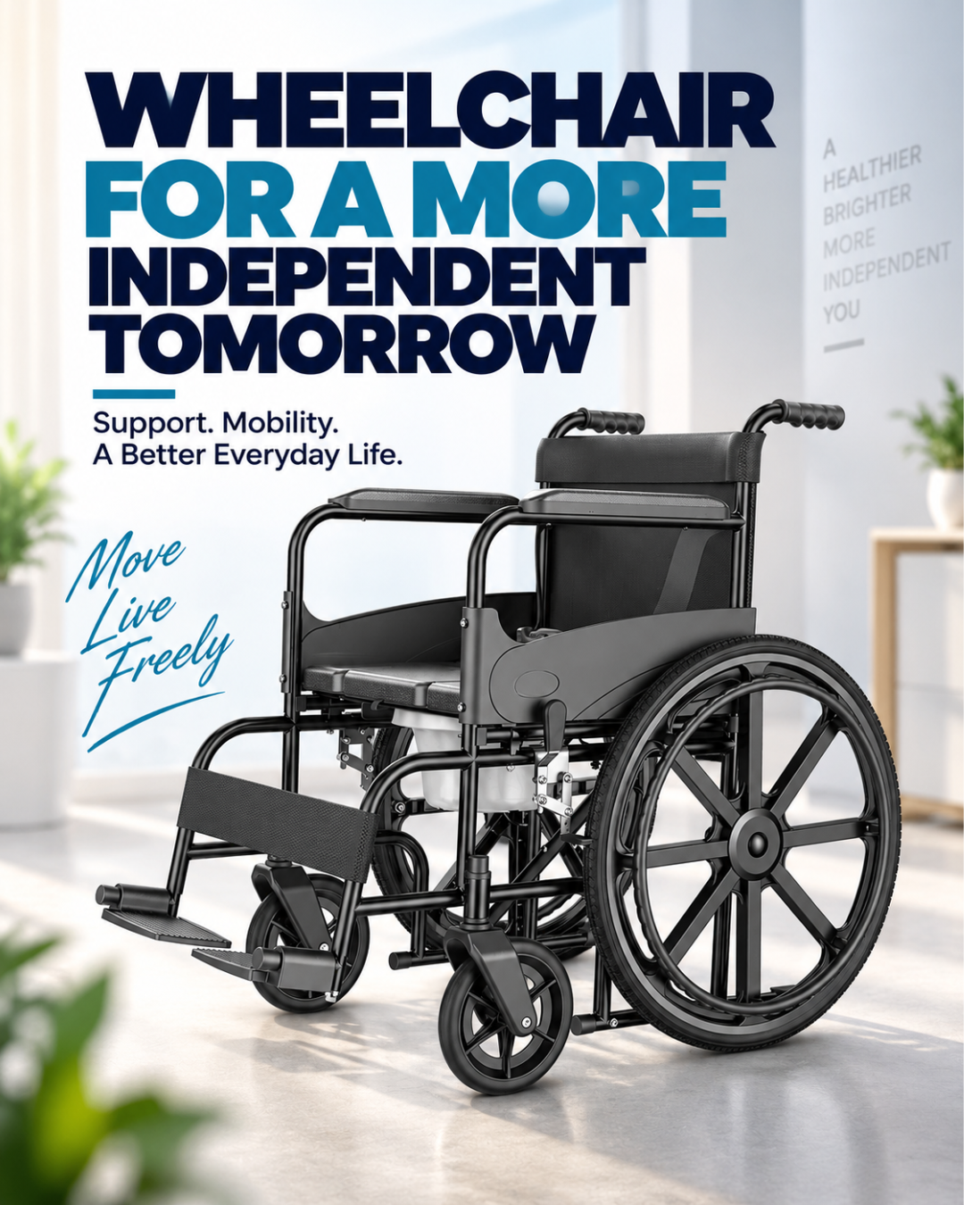 Commode Wheelchair – Mag Wheel U-Cut Seat EC 708